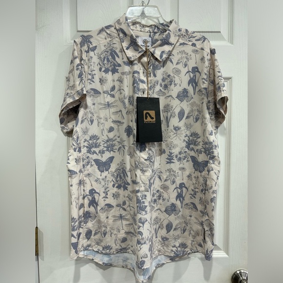 Flylow Women’s XL Aster Bike Shirt Blue White NWT Button Up Polyester Spandex - Picture 1 of 11